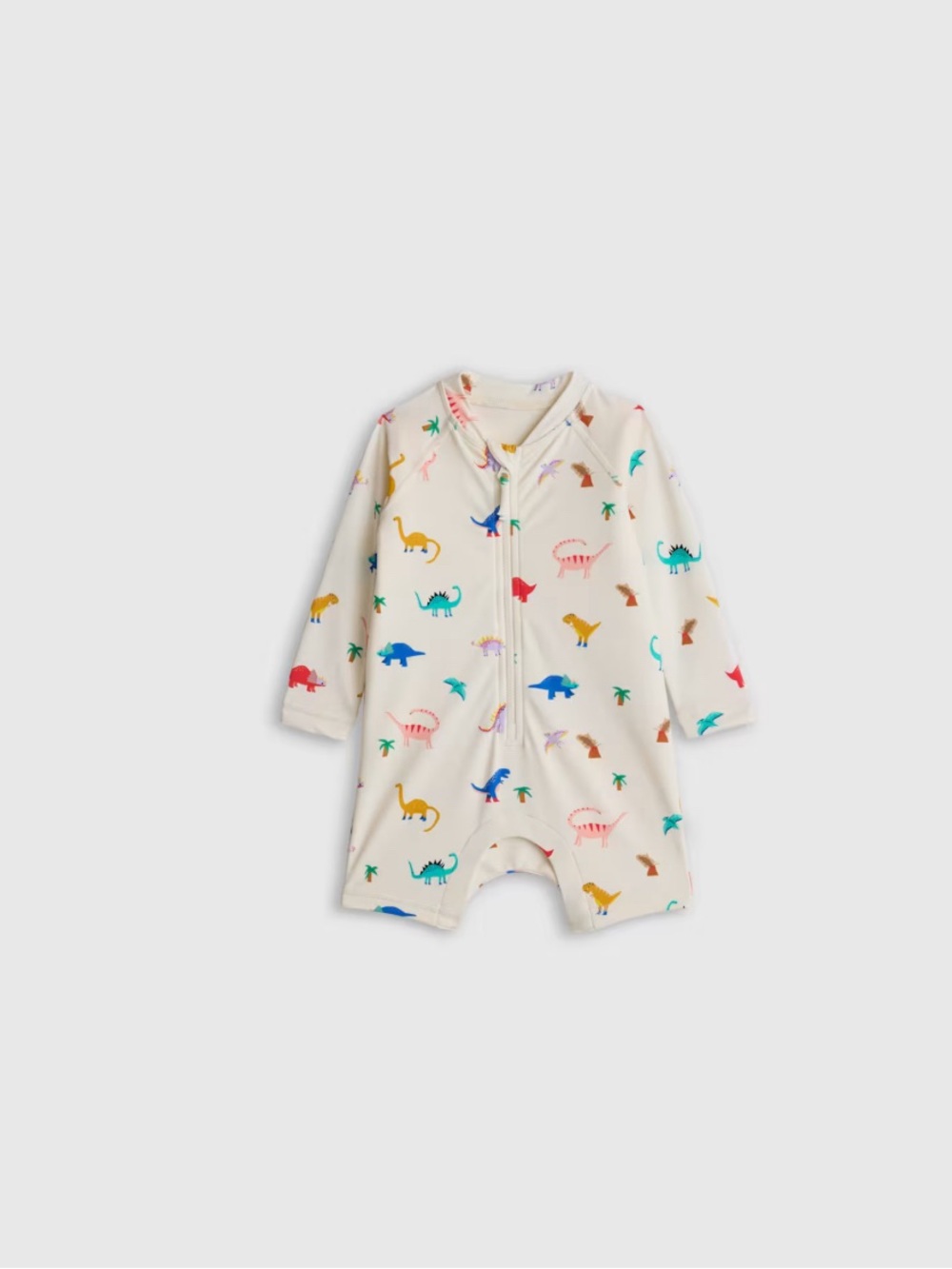 Quince Cream One-Piece Swim Suit with Multicolor Dinosaur Print